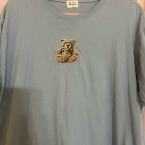 Sky Blue Tee with Teddy Bear Embroidery